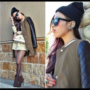 Army Coat with Leather Sleeves Size 4